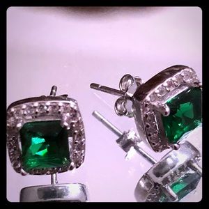 3 Carat Created Emerald  925 Sterling Earrings